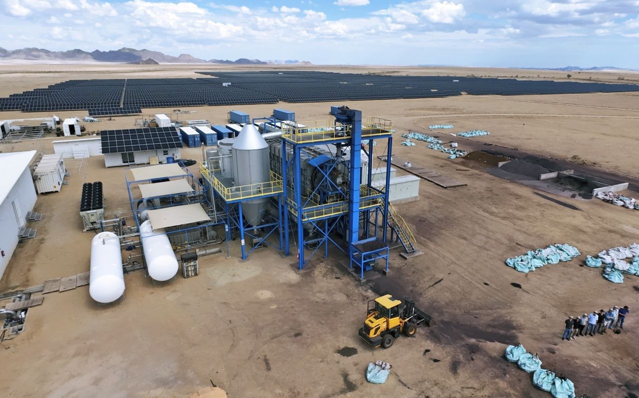A rotary kiln in Namibia processes untreated iron ore