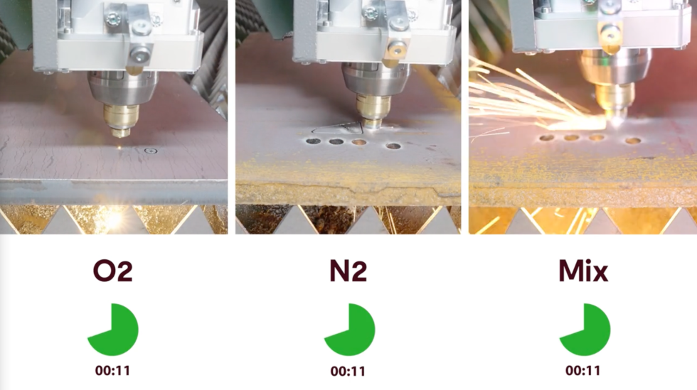 Mixed gas comparing O2, N2 and mixed gas