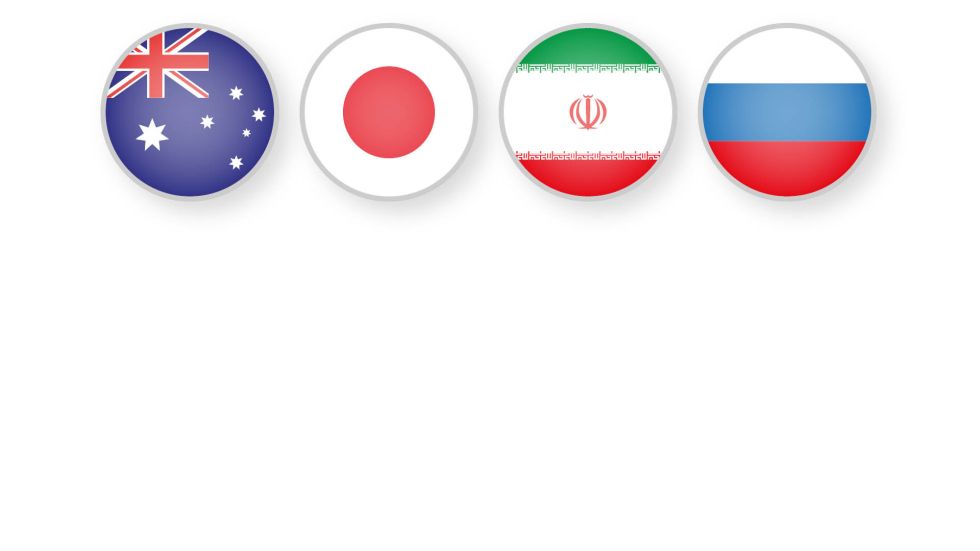 Flags Australia, Japan, Iran, Slovakia