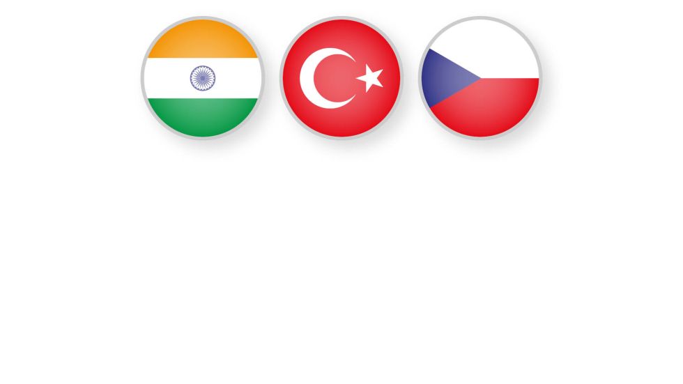 Flags India, Turkey, Czech