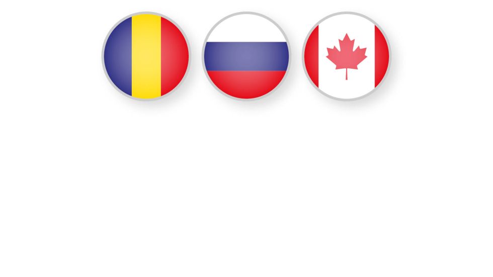 Flags Romania, Russia, Canada
