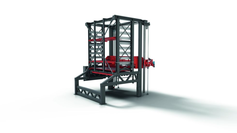 Alternativa alla versione standard: il materiale da lavorare viene caricato dal pallet in legno. Non è necessario appoggiarlo sul supporto a bracci anteriore.