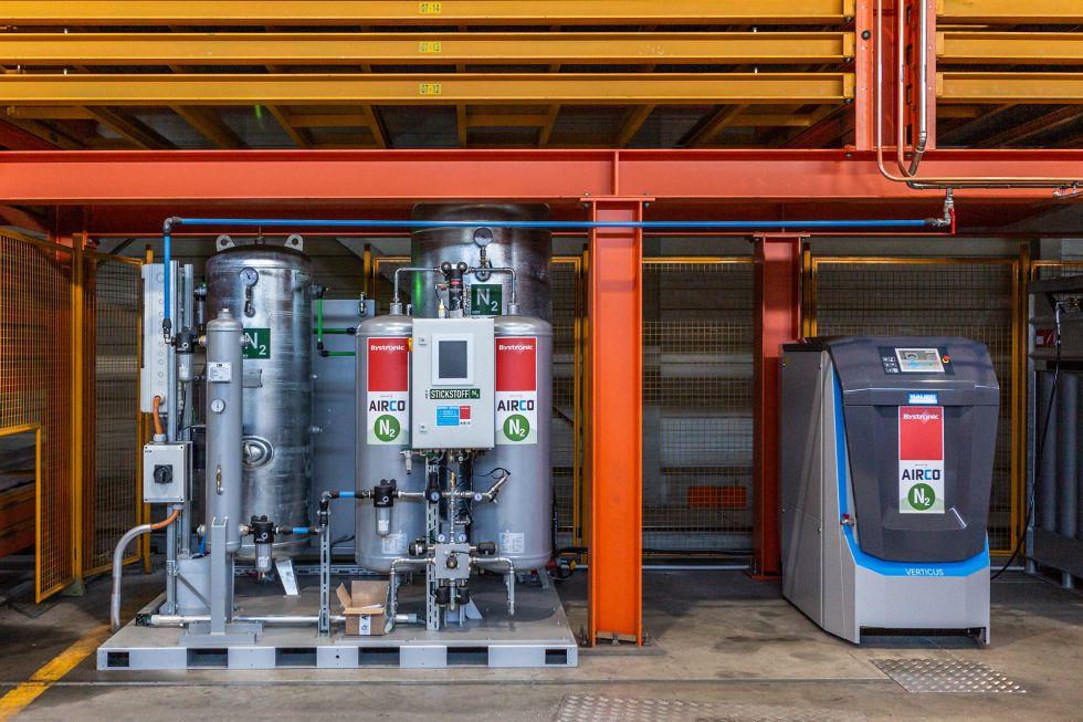 Produzione indipendente di azoto con un generatore Airco. Viene prodotto solo ciò che serve. 