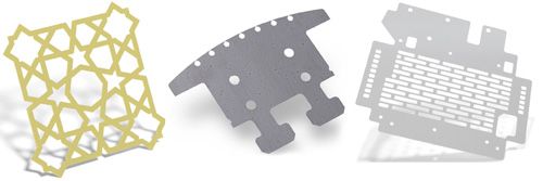 Sheet metal parts 1/8 in thick and less, cut with a fiber laser system.