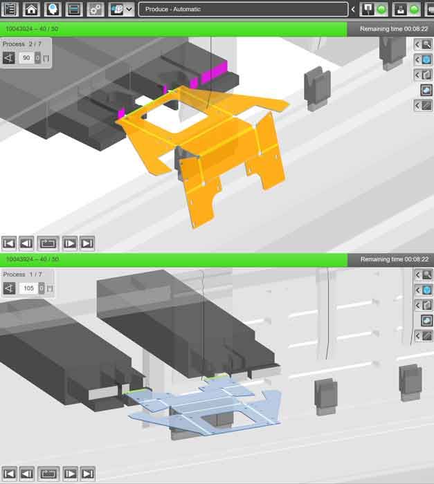 Figure 5.
A bend simulation on the machine controller changes the workpiece color to show the operator that the part must be flipped.