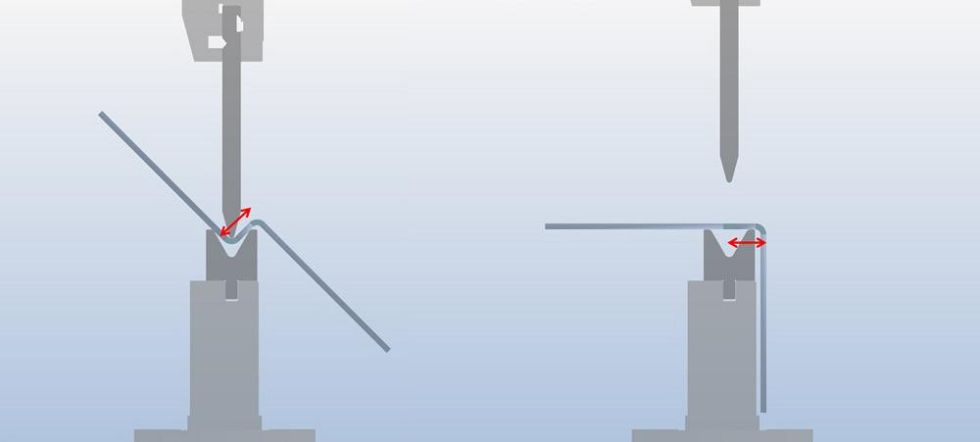 Figure 8
To form offsets with a conventional toolset, be sure the web is more than half the die body width (see left image) and the side leg is shorter than the die body height plus the height of the riser (shown on the right)